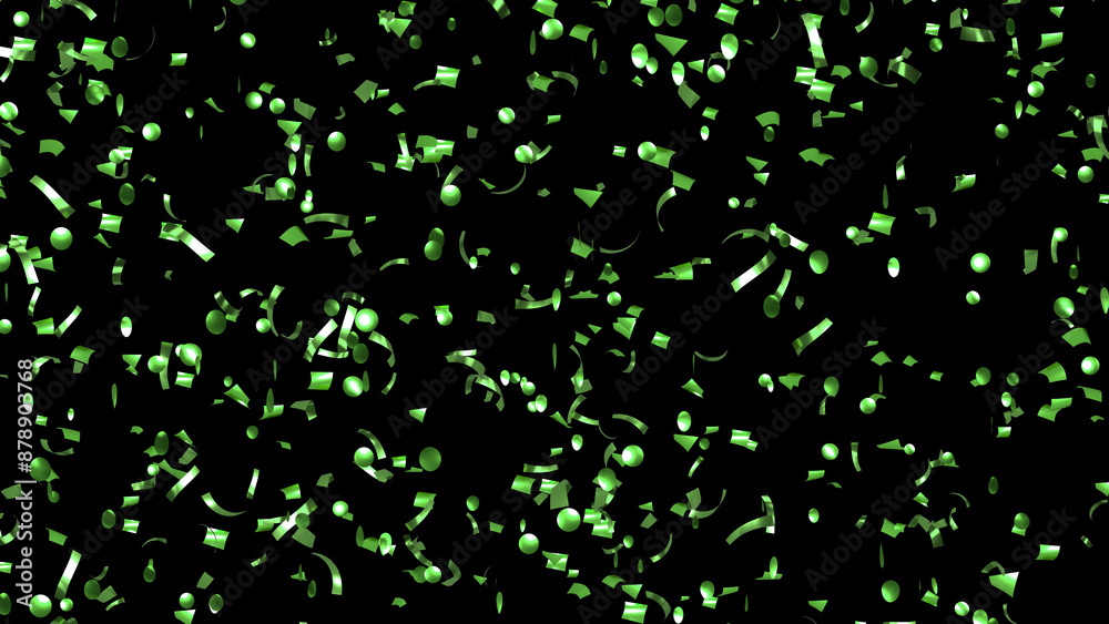 Falling shiny green foil Confetti on Black Background Falling shiny green foil Confetti on Black Background