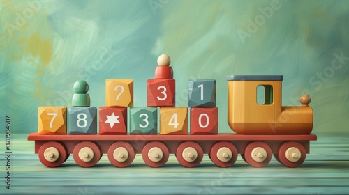 Wooden Toy Train With Numbered Blocks photo