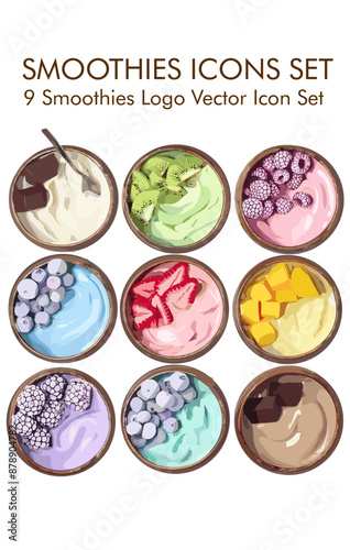 Smoothies fruit logo vector Icon set 