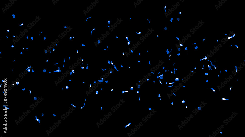 Falling Blue foil Confetti on Black Background Falling Blue foil Confetti on Black Background