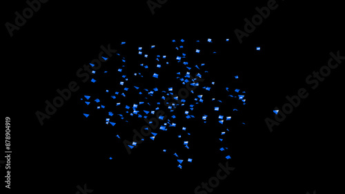 Explosion of blue confetti. Confetti, tinsel on a black background