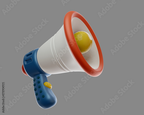 Cute 3d megaphone on gray background