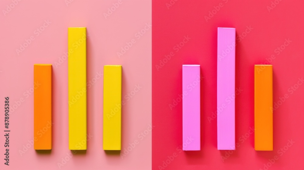 Colorful Bar Chart on Pink and Red Background. Colorful Bar Chart on Pink and Red Background.