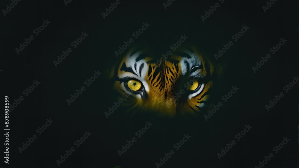 Generative AI, Eyes of the Night: The Tiger's Intense Gaze in the Darkness Generative AI, Eyes of the Night: The Tiger's Intense Gaze in the Darkness