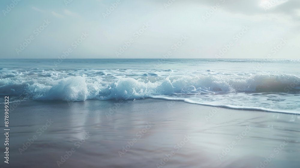 Fototapeta premium Gentle ocean waves break on a sandy beach at sunset