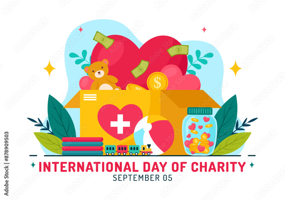 Vector Illustration for International Day of Charity on September 5th with a Donation Package, Love Concept Background by Volunteer in Flat Cartoon Vector Illustration for International Day of Charity on September 5th with a Donation Package, Love Concept Background by Volunteer in Flat Cartoon