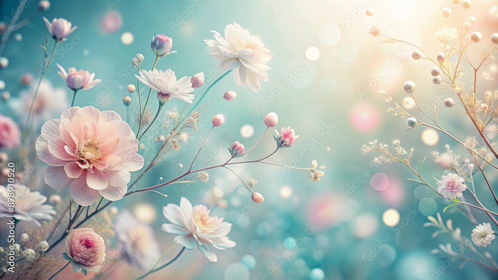 Soft pastel hues form whimsical minimalist background featuring delicate flowers and gentle textures evoking serene calming dreamy atmosphere. Soft pastel hues form whimsical minimalist background featuring delicate flowers and gentle textures evoking serene calming dreamy atmosphere.