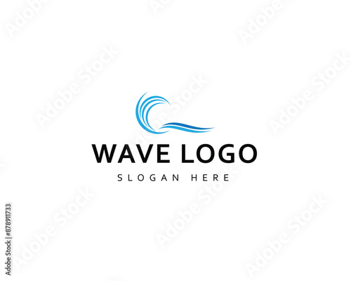 Isolated round shape logo. Blue color logotype. Flowing water image. Sea, ocean, river surface.