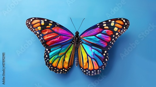 Monarch Butterfly in Rainbow Colors on blue background © Rosie