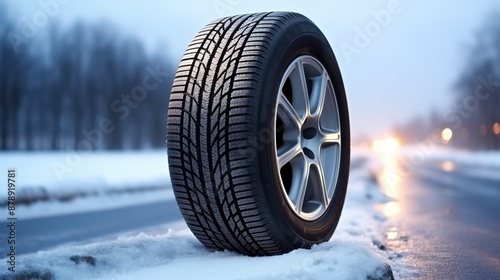 Winter Tire on a Snowy Road