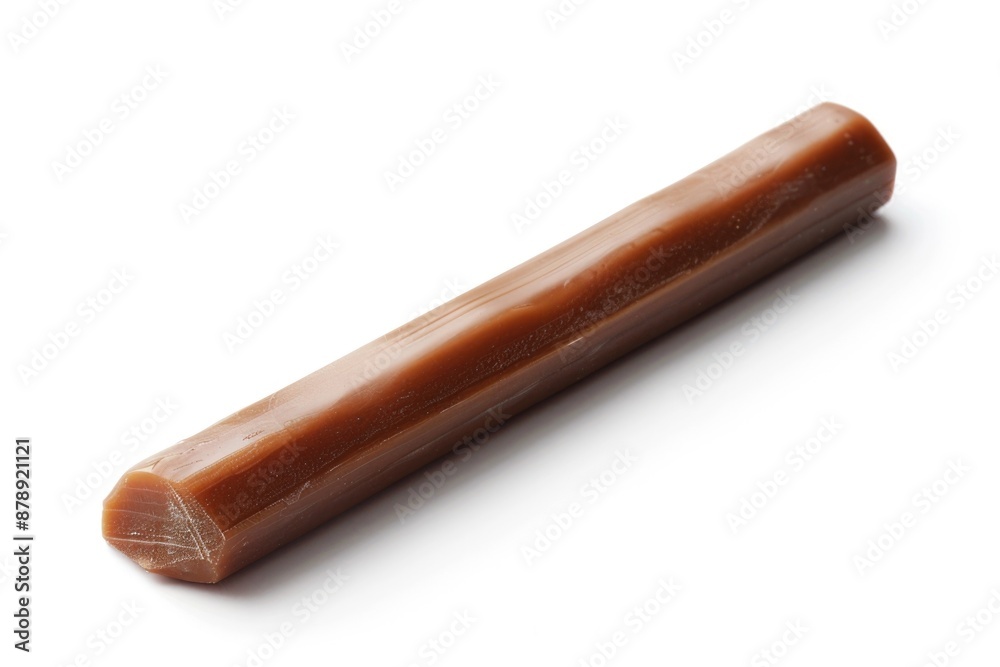 A single piece of chocolate sits atop a clean white surface A single piece of chocolate sits atop a clean white surface
