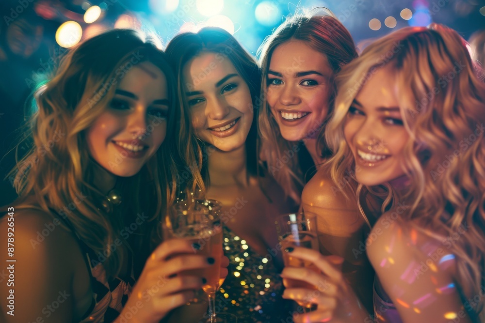 Group of Stylish girls enjoying party at nightclub Group of Stylish girls enjoying party at nightclub