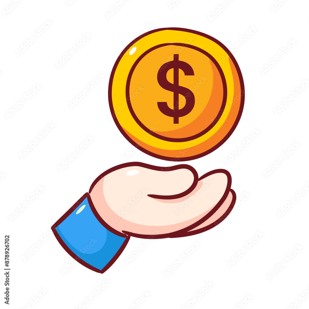 Open Hand Receive Gold Coin Money Cartoon Vector. Saving And Investment Illustration. Business And Finance Concept Design. Isolated White Background. Open Hand Receive Gold Coin Money Cartoon Vector. Saving And Investment Illustration. Business And Finance Concept Design. Isolated White Background.