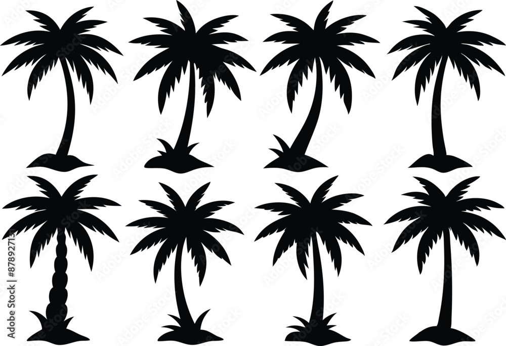Obraz premium Palm tree Silhouette Set, set of black silhouettes of a palm tree, silhouette of a palm tree isolated 