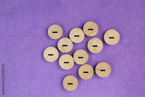 round group of sticks with a minus symbol. the concept of science or bad things. removing the weaknesses or negativity, positive thinking, negative feedback or subtraction