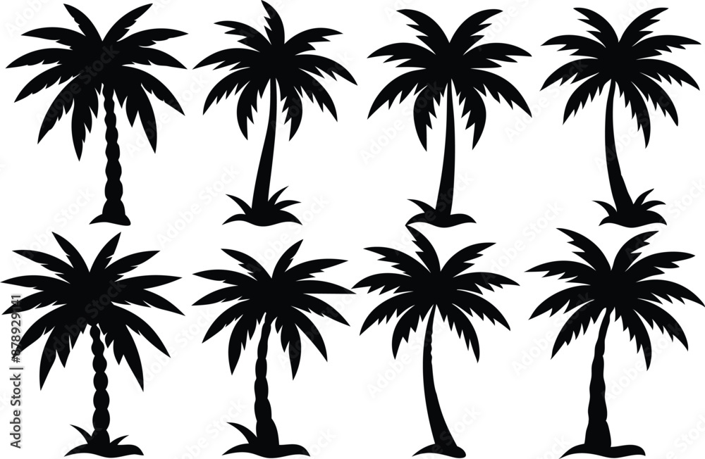 Obraz premium Palm tree Silhouette Set, set of black silhouettes of a palm tree, silhouette of a palm tree isolated 