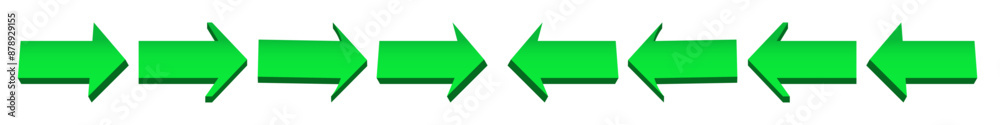 arrows 3d green icon. arrow sign three-dimensional shape with left and right direction of true stright symbol. isolated on white background. button 