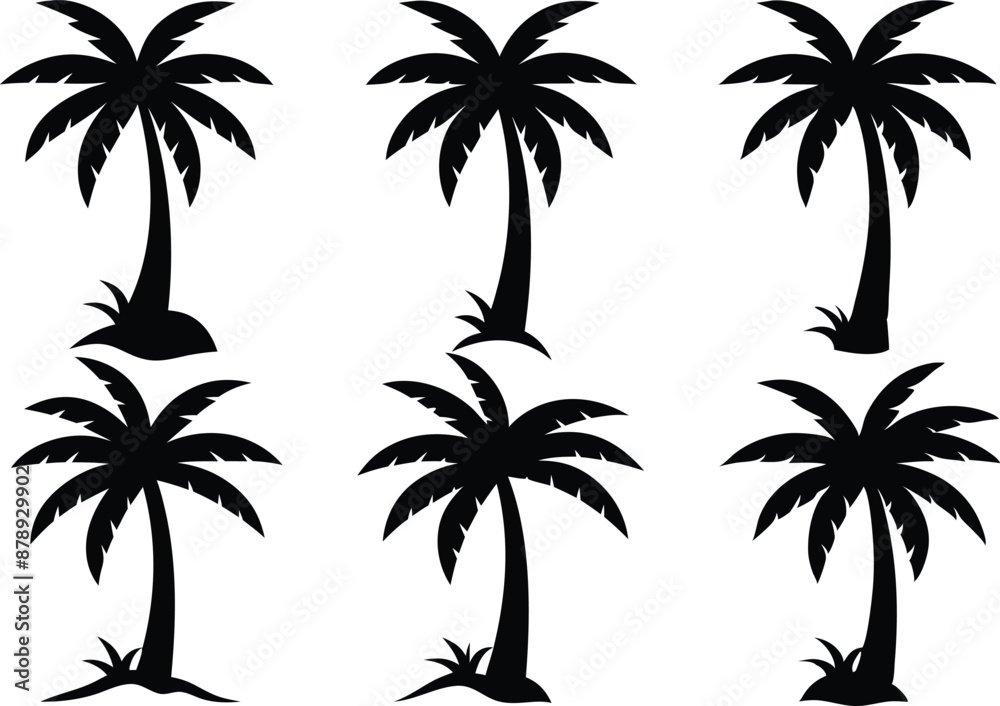 Fototapeta premium Palm tree Silhouette Bundle, set of black silhouettes of a palm tree