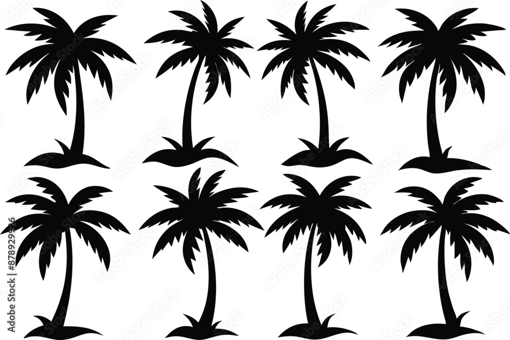 Fototapeta premium Palm tree Silhouette Bundle, set of black silhouettes of a palm tree