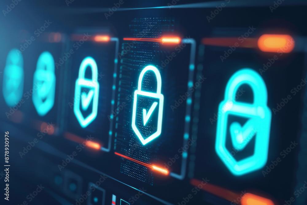 Digital security concept with glowing padlock icons on a high-tech interface, emphasizing data protection and cyber safety. Digital security concept with glowing padlock icons on a high-tech interface, emphasizing data protection and cyber safety.