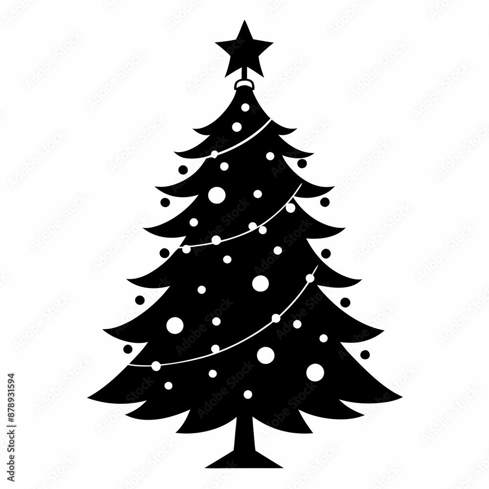christmas, tree,christmas tree black single vector, holiday, fir, winter, decoration,christmas tree isolated,