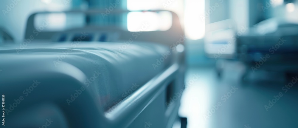 Close-up of an empty hospital bed in a quiet, clean medical facility, with soft lighting and blurred background indicating a peaceful atmosphere. Close-up of an empty hospital bed in a quiet, clean medical facility, with soft lighting and blurred background indicating a peaceful atmosphere.