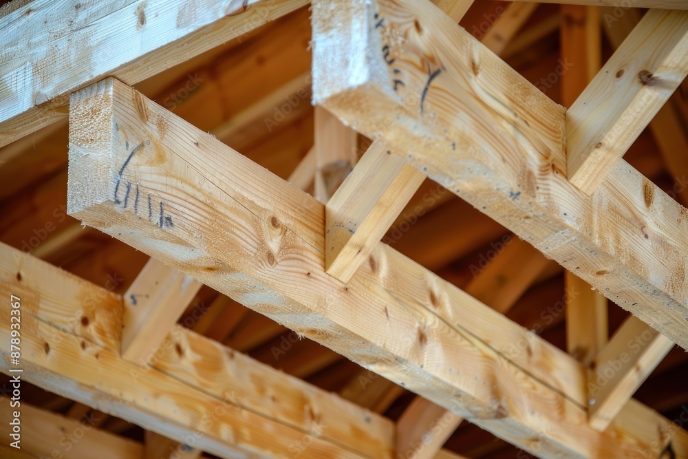 assembly of wooden trusses for the roof of a building under construction assembly of wooden trusses for the roof of a building under construction