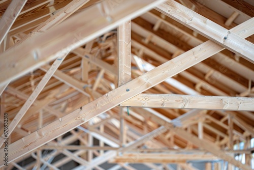 assembly of wooden trusses for the roof of a building under construction