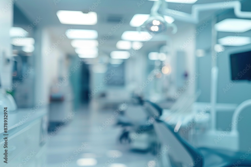 Fototapeta premium Blurred dental clinic background. Defocused interior of modern dental office