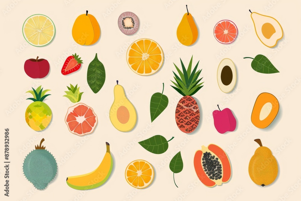 tropical fruit with flat background tropical fruit with flat background