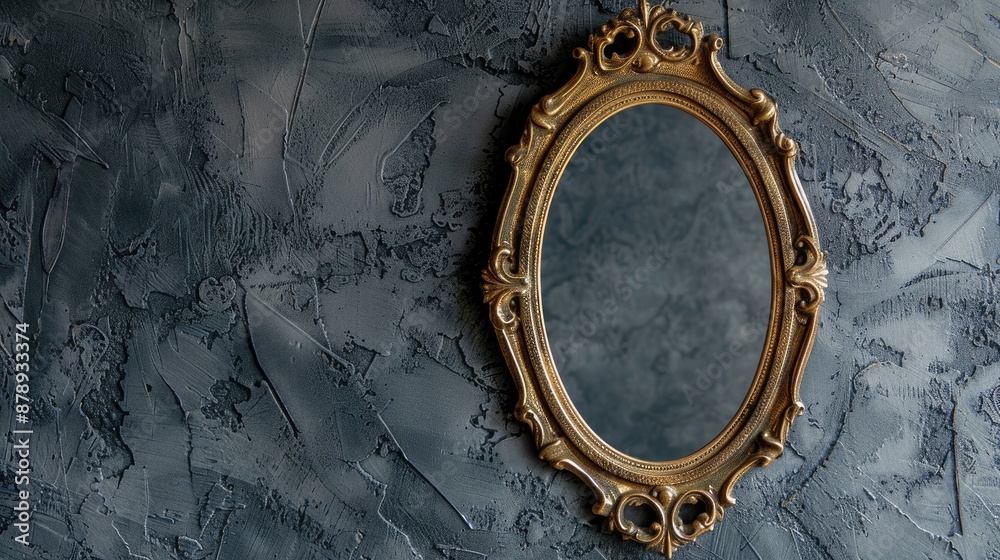Obraz premium Antique oval gold frame for mirror on gray wall