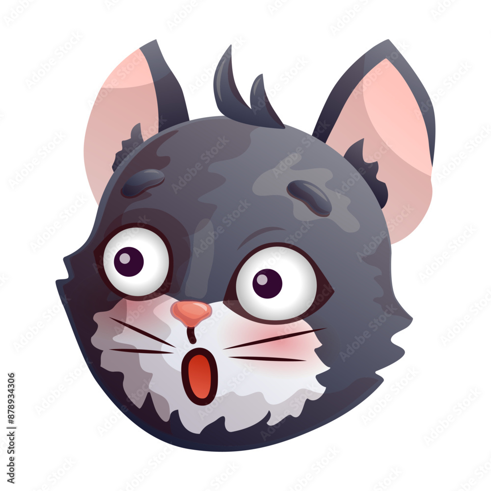 Shocked cartoon black cat's head. Anthropomorphic character. Vector illustration. Shocked cartoon black cat's head. Anthropomorphic character. Vector illustration.