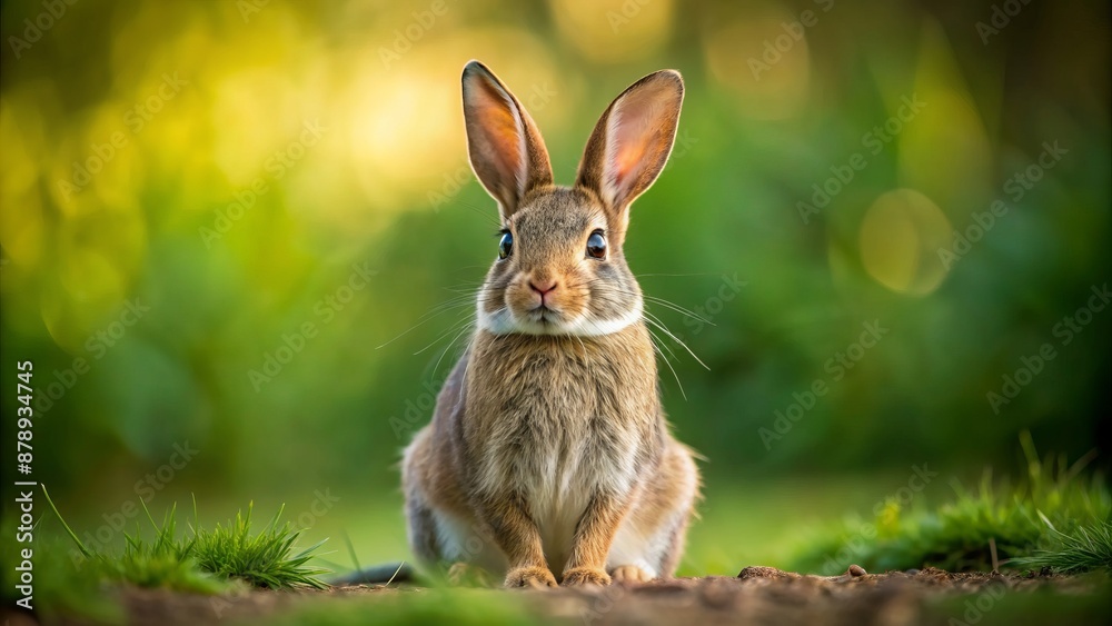 Full-body portrait of a rabbit with upright ears sitting Full-body portrait of a rabbit with upright ears sitting