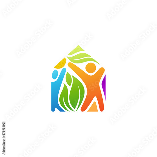 House logo and people design nature, colorful charity logos