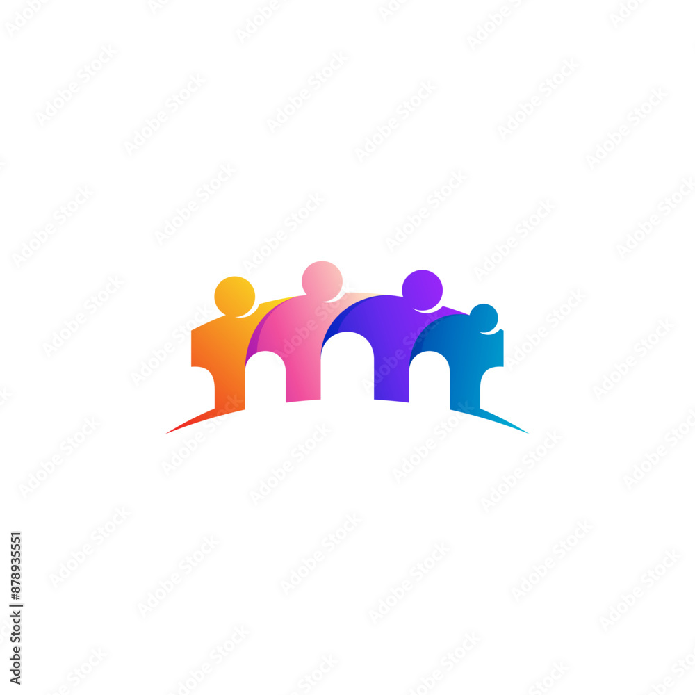 bridge logo and people hugging each other, colorful style bridge logo and people hugging each other, colorful style