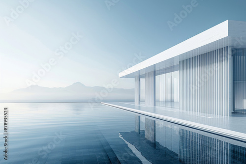 Modern buildings by the lake. Empty architectural background.