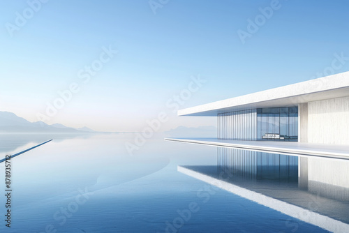 Modern buildings by the lake. Empty architectural background.
