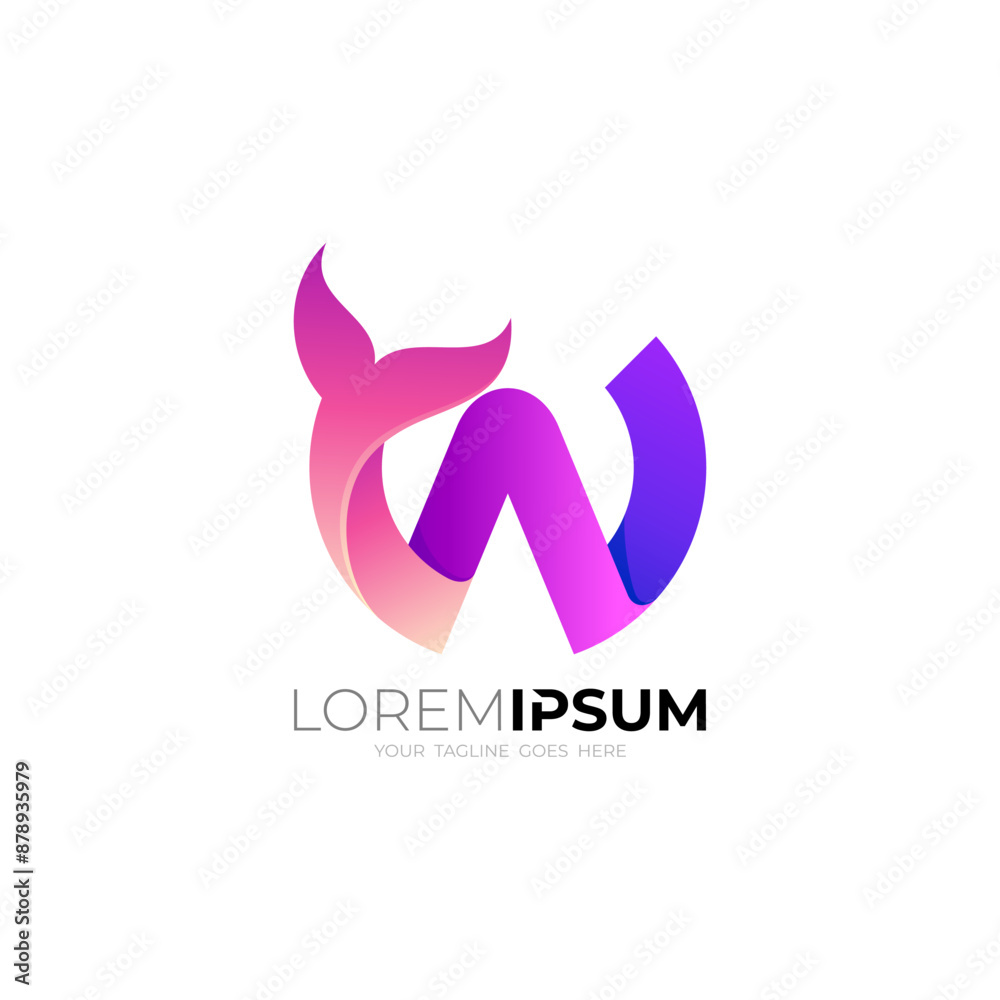 W logo and whale design combination, 3d colorful W logo and whale design combination, 3d colorful