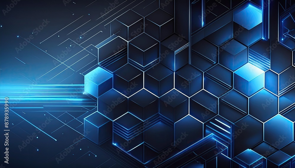 Fototapeta premium Hexagon images, glowing lines background, abstract background with glowing lights, web banner, technology background