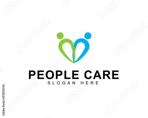 People care logo design template with heart style