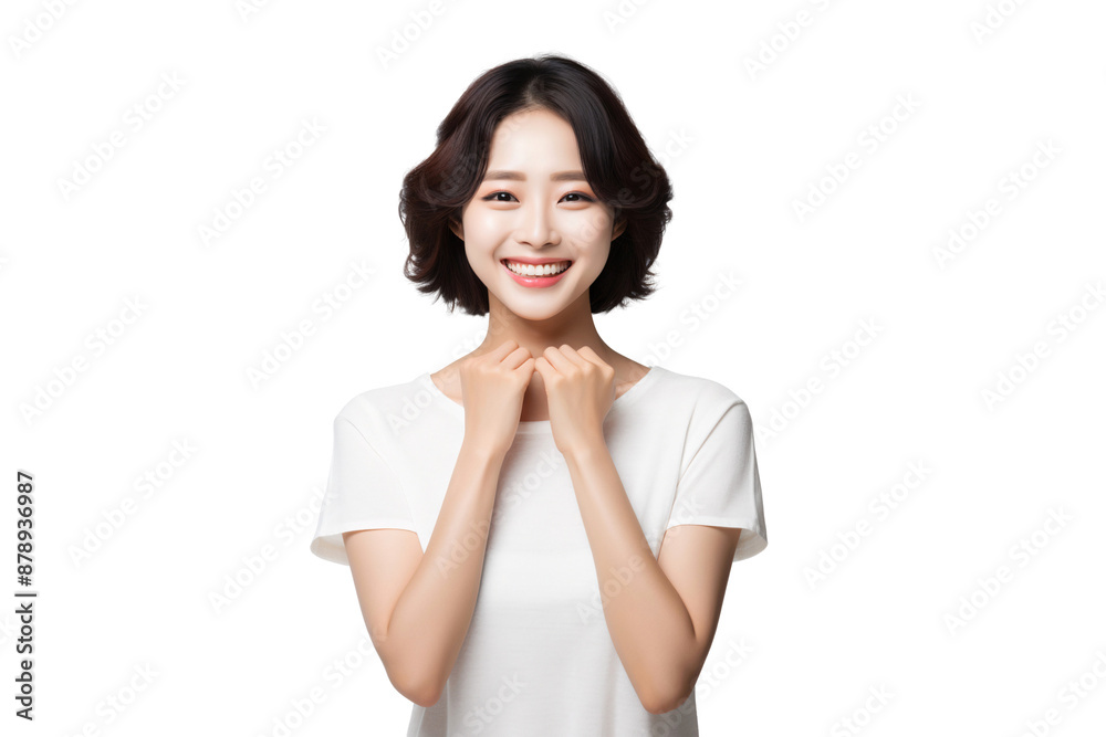Portrait of a smiling Korean woman with happy expression, studio photo, isolated on transparent background Portrait of a smiling Korean woman with happy expression, studio photo, isolated on transparent background