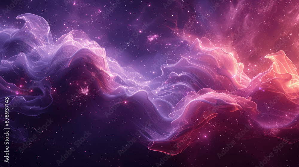 Obraz premium Glowing Purple Starry Background with Smoke Waves and Shining Dots