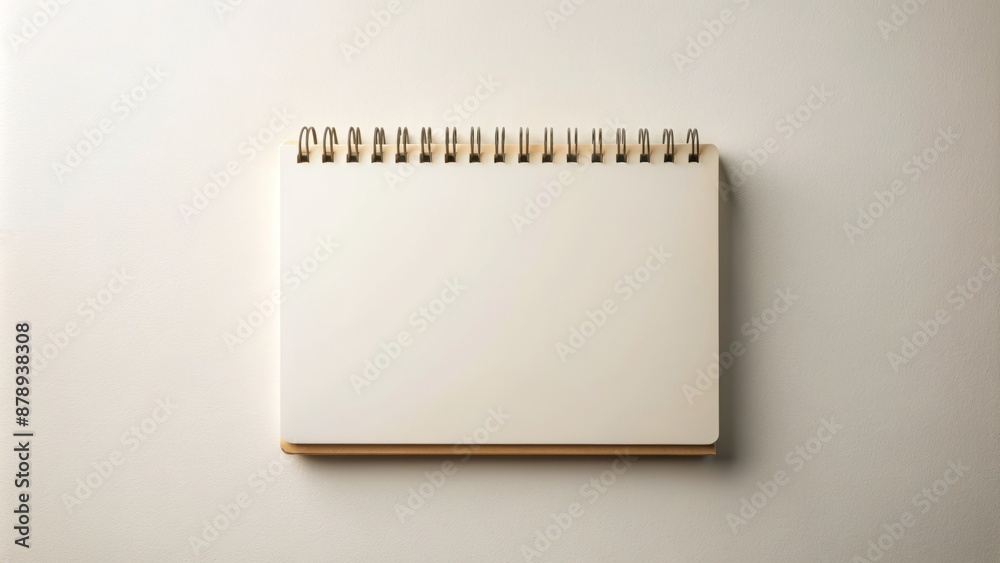 Clean and minimalist composition featuring a blank sheet of spiral-bound sketchbook on a light background with ample copy space. Clean and minimalist composition featuring a blank sheet of spiral-bound sketchbook on a light background with ample copy space.
