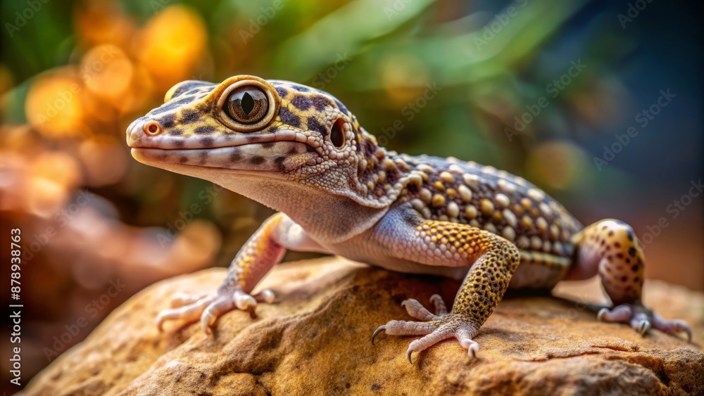 Full-body portrait of a gecko on a small rock Full-body portrait of a gecko on a small rock