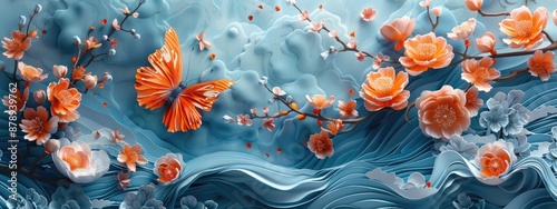 Whimsical paper garden, exquisite butterfly and floral sculptures. crafted with care, illustrating dreams and romance, perfect for banner displays with organic charm