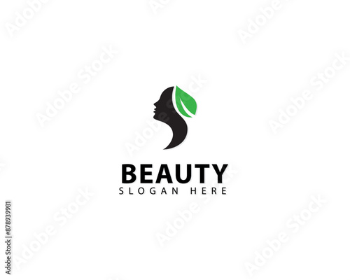 Nature Beauty Logo Design. Woman Face and Leaf Combination with Line art Outline Style. Spa Logo Icon Symbol Vector Illustration.