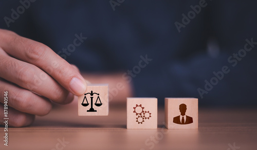 Obraz na płótnie AI Law or AI ethics business concept. Artificial intelligence developing codes. Compliance, Business policy target in digital transformation and responsibility for guarding against unintended bias. w salonie