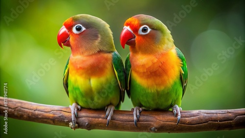 Full-body portrait of a lovebird pair perched closely photo