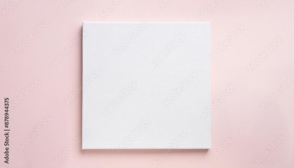 Blank white square canvas mockup on pastel pink wall background Blank white square canvas mockup on pastel pink wall background