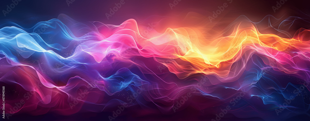 Obraz premium Colorful Abstract Waves with Glow on Dark Background Vector Illustration